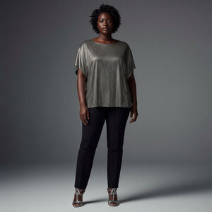 JUST4 Short Sleeve Tee Size 2X Black Silver Houndstooth